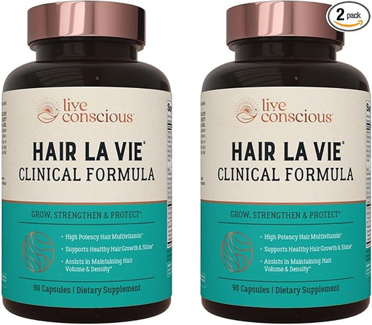 Hair La Vie Live Conscious Clinical Formula Hair Vitamins Capsule with Biotin and Saw Palmetto - Healthy Hair and Whole-Body Wellness (2-Pack)
