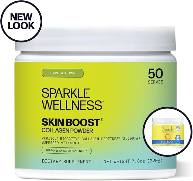 Hydrolyzed Collagen Powder - Sparkle Skin Boost (Tropical Coconut Pineapple) [50-Serves] Verisol Collagen Hydrolysate Protein Powder Vitamin C Paleo Non-GMO Gluten Free Beauty Supplement Drink