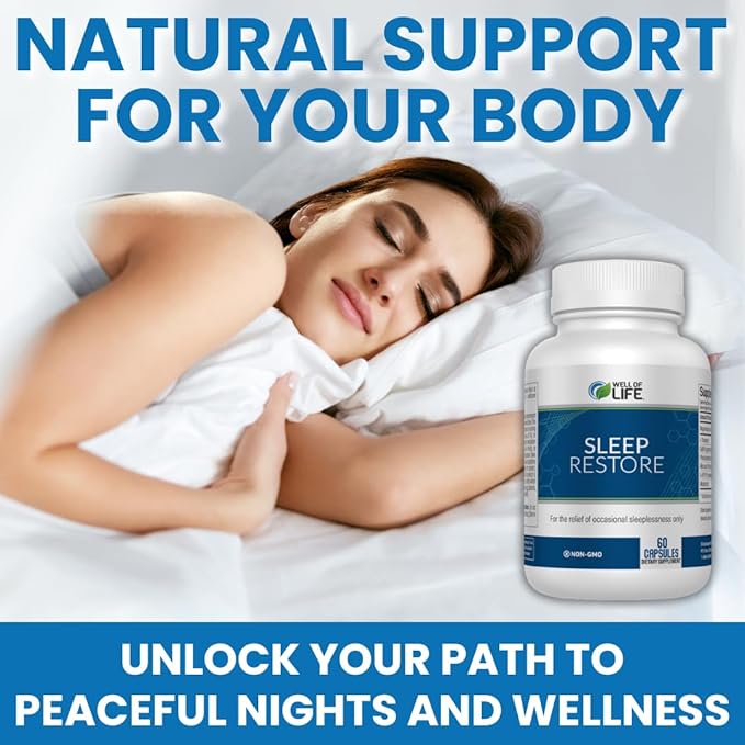 Sleep Restore - Tranquil Sleep Formula with L-Theanine, GABA, 5-HTP, Magnesium, Melatonin & More - 60 Veg Capsules for Deep, Refreshing Sleep & Overall Well-Being