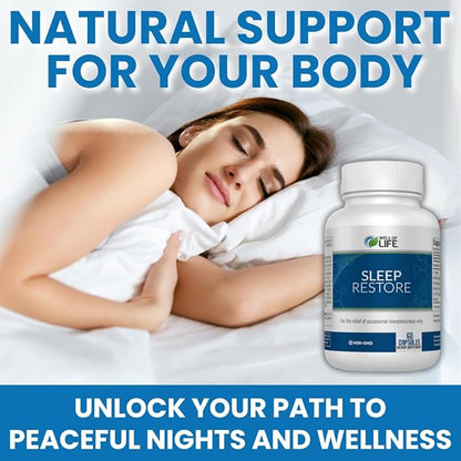 Sleep Restore - Tranquil Sleep Formula with L-Theanine, GABA, 5-HTP, Magnesium, Melatonin & More - 60 Veg Capsules for Deep, Refreshing Sleep & Overall Well-Being
