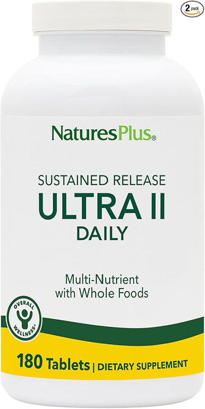 Natures Plus Ultra II Daily - 180 Tablets, Pack of 2 - Whole Food Vitamin & Mineral Supplement - Sustained Release - Vegetarian - 360 Total Servings