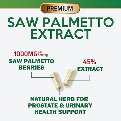 Saw Palmetto Extract Prostate Supplement - 1000 MG Saw Palmetto Supplement, Nature's Prostate Support Supplement for Men Health Support, Men's Prostate Urinary Health Support Supplement - 120 Capsules