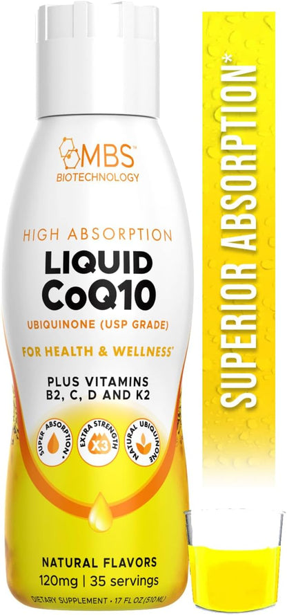 Liquid CoQ10 120mg of Bioavailable Ubiquinone for Superior Absorption. Support Heart, Bone, and Skin Health with a Natural Antioxidant. 35 Servings in a Convenient 17 oz Bottle.