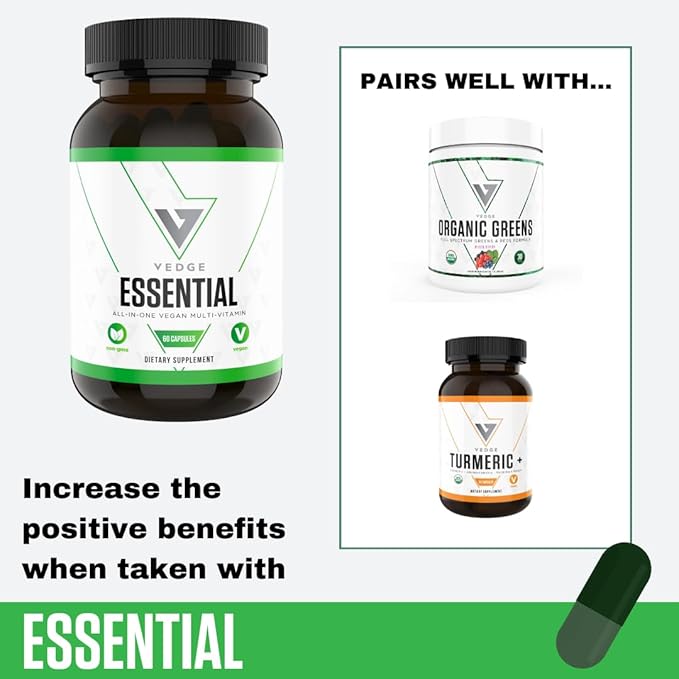 vedge Vegan Omega 3 - Daily Multivitamin Contains Vitamin D, Vitamin B12, Algal Oil for Vegan EPA & DHA - Natural Vitamins, Minerals - 30 Day Supply Nutrition Essential
