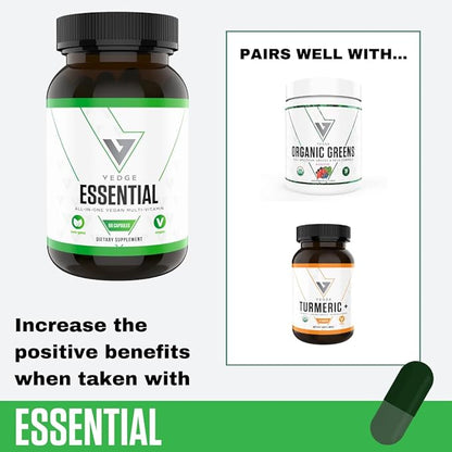 vedge Vegan Omega 3 - Daily Multivitamin Contains Vitamin D, Vitamin B12, Algal Oil for Vegan EPA & DHA - Natural Vitamins, Minerals - 30 Day Supply Nutrition Essential