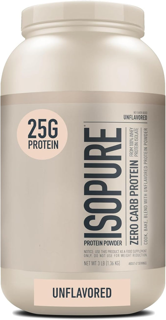Isopure Unflavored Protein, 25g Whey Isolate, Zero Carb & Keto Friendly, 47 Servings, 3 Pounds (Packaging May Vary)
