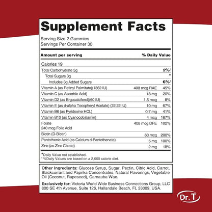 Dr. T VictaGummies Multivitamins 180 gr for Kids - Berry & Orange Flavor - Pectin Gummies - Improved Energy - Overall Wellbeing - 60 Count (Pack of 1)