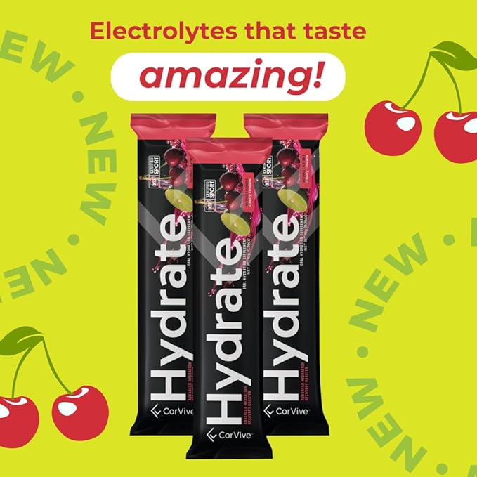 Hydrate Electrolyte Drink Mix | Cherry Limeade Flavor | NSF Certified | Electrolytes, Vitamin C, Magnesium, Zinc, Potassium | Used by Athletes & US Military | Boost Performance | 15 Packs