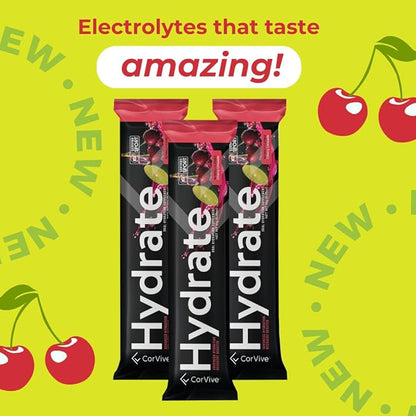 Hydrate Electrolyte Drink Mix | Cherry Limeade Flavor | NSF Certified | Electrolytes, Vitamin C, Magnesium, Zinc, Potassium | Used by Athletes & US Military | Boost Performance | 15 Packs
