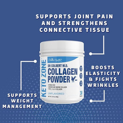 Divine Health Dr. Colbert MD Hydrolyzed Collagen Powder | Unflavored | Chicken & Marine Collagen Peptides | Hair, Skin and Nails Support