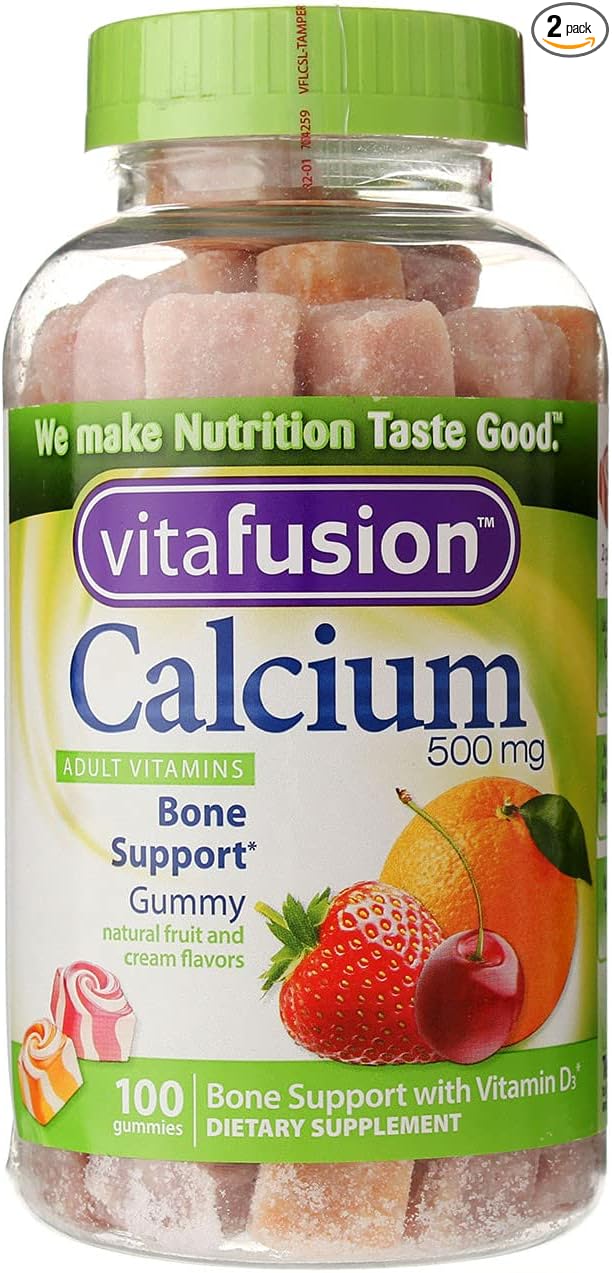 VitaFusion Calcium 500 mg Dietary Supplement Gummies Natural Fruit and Cream Flavors - 100 ct, Pack of 2