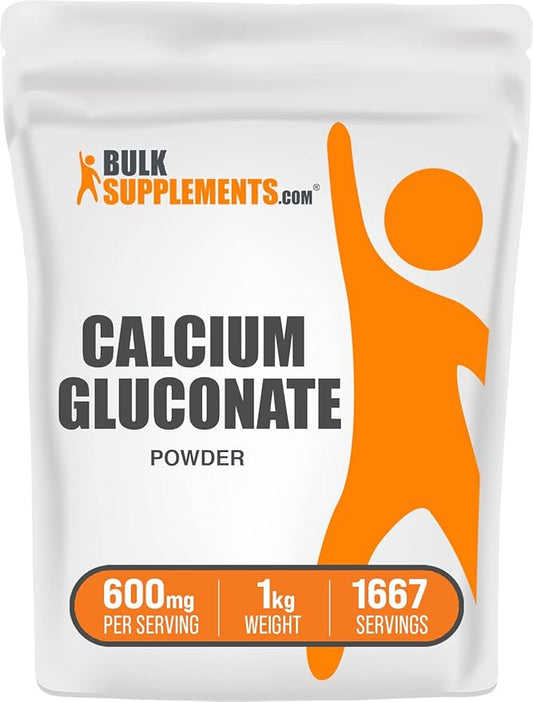 BulkSupplements.com Calcium Gluconate Powder - Calcium Powder Supplement, Calcium Gluconate Supplement - Gluten Free, 600mg (55mg Calcium) per Serving, 1kg (2.2 lbs) (Pack of 1)
