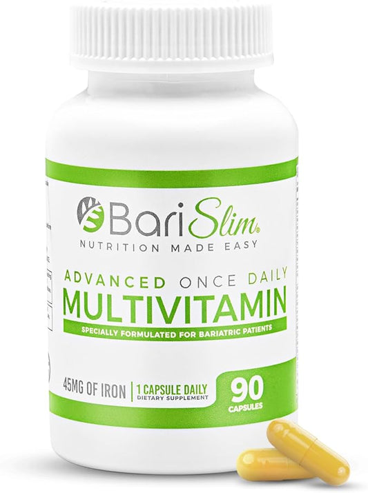 BariSlim Advanced Once Daily Bariatric Multivitamin Capsule - 45 mg of Iron - Bariatric Vitamin for Post Bariatric Surgery Including Gastric Bypass and Gastric Sleeve | 90 Day Supply