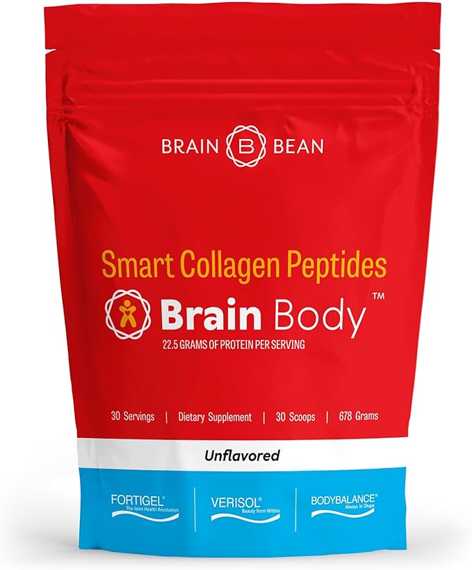 Brain Body Unflavored Collagen Peptides Powder - Premium Supplement for Skin, Muscle, and Joints - Collagen Supplements for Men and Women - 30 Servings - 678 Grams - 22 Grams of Protein