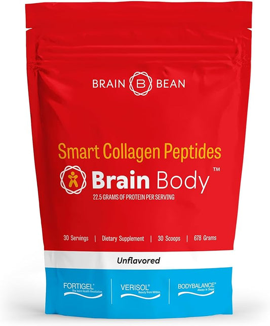Brain Body Unflavored Collagen Peptides Powder - Premium Supplement for Skin, Muscle, and Joints - Collagen Supplements for Men and Women - 30 Servings - 678 Grams - 22 Grams of Protein