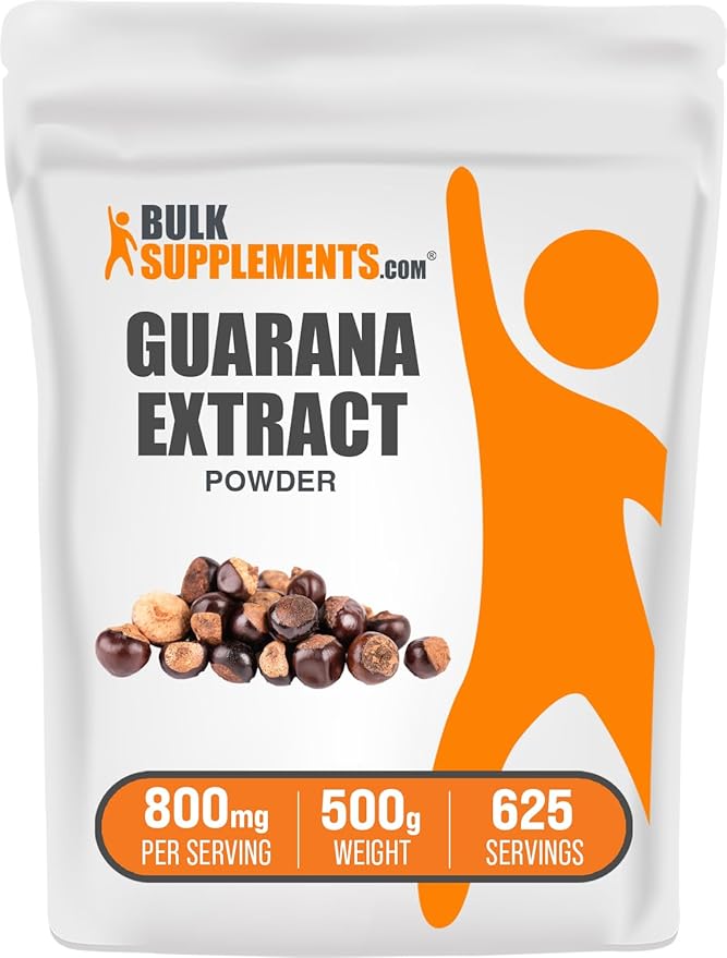 BulkSupplements.com Guarana Extract Powder - Natural Caffeine Supplement, from Guarana Seed, Guarana Powder - Gluten Free, 800mg per Serving, 500g (1.1 lbs) (Pack of 1)
