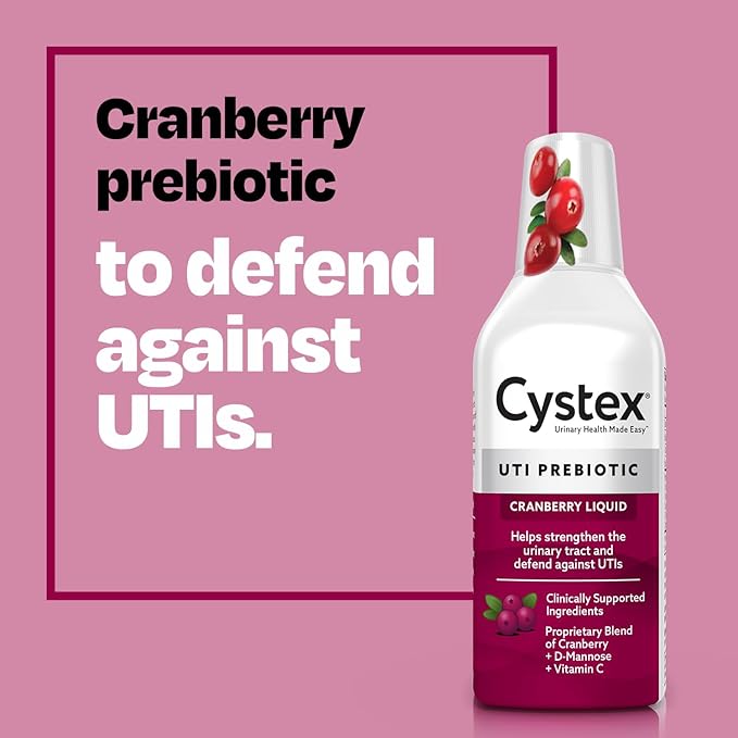 Cystex Urinary Tract Infection Support and Prevention for Men and Women, Cranberry Prebiotic Supplement for UTI Protection & Urinary Health Maintenance, D-Mannose & Vitamin C, 7.6 oz (2 Pack)