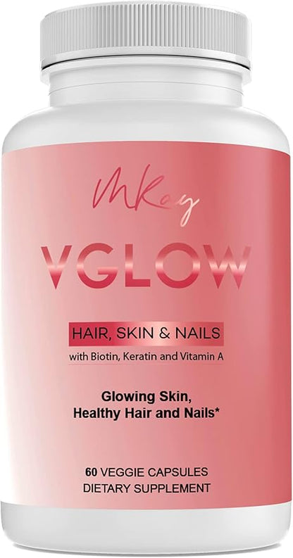 Marwa Kadi VGlow Hair Skin & Nails Vitamin for Supporting Healthy Hair and Nails Multivitamin & Vegan Dietary Supplement, Gluten Free, 60 Tablets