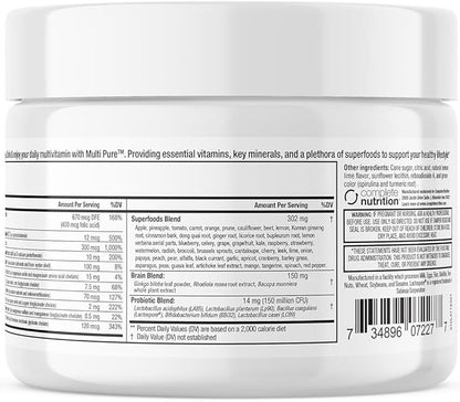 Reclaim Multi Pure Lemon Lime, Immune Support, Vitamin C, Vitamin B Complex, Probiotic, Superfood Powder, Calcium, Magnesium Oxide, (30 Servings) (Lemon Lime)