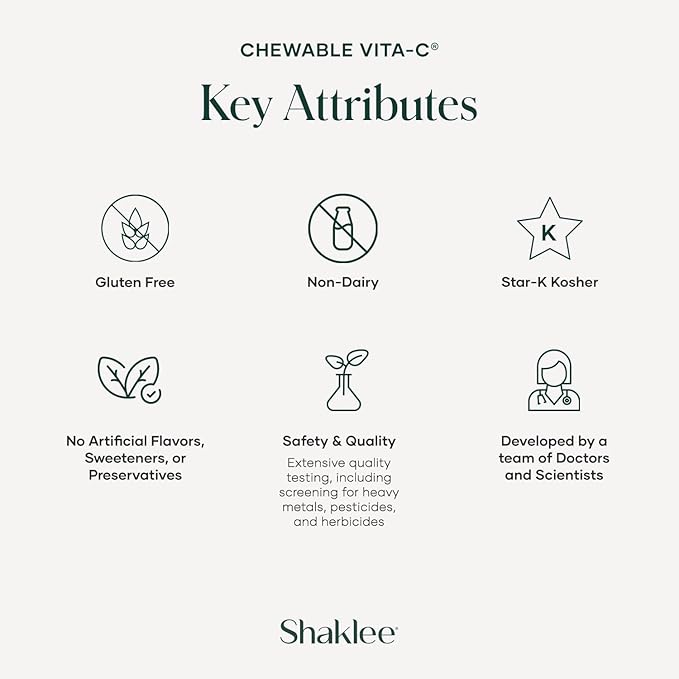 Shaklee - Chewable Vita-C 250mg - Cellular Support and Immune Boost - Lemon Flavored Vitamin C Chewable Tablets for Easy Consumption - Ideal for Children and Adults - 60 Tablets