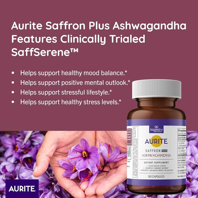 Saffron Ashwagandha Supplement | Stress Management, Mood Support, Long-Term Memory, for Women & Men. 60 Count, Vegetarian Friendly, Non-GMO, Gluten-Free, Soy-Free (2 Months of Supply)