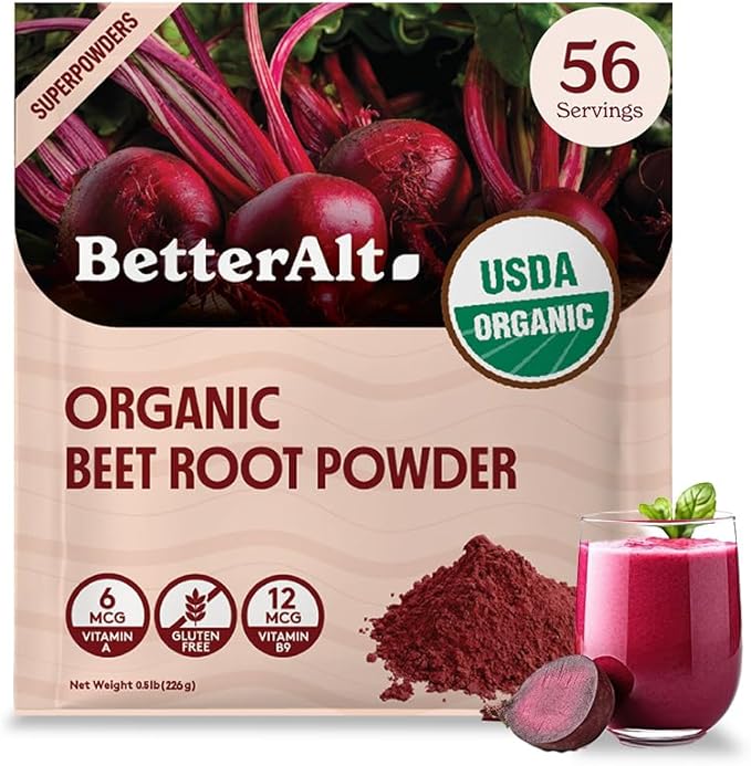 Organic Beet Root Powder, USDA Certified - Nitric Oxide Supplement, Beet Juice Powder Superfood for Healthy Heart, Beetroot Supplement, Beetroot Powder - 56 Servings, 8 oz
