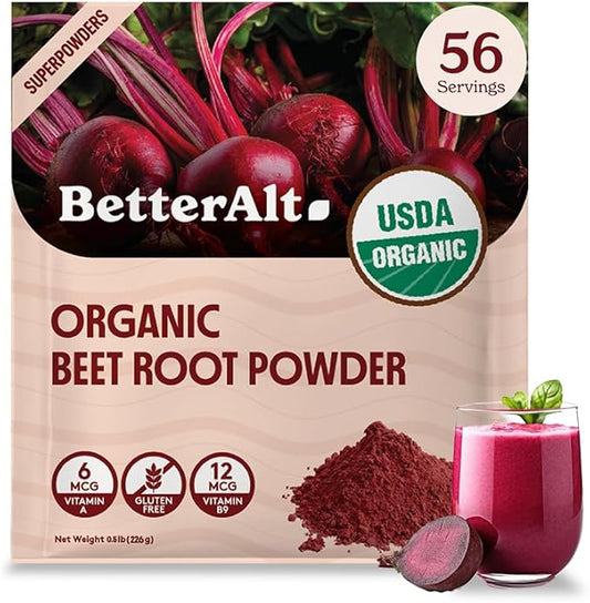 Organic Beet Root Powder, USDA Certified - Nitric Oxide Supplement, Beet Juice Powder Superfood for Healthy Heart, Beetroot Supplement, Beetroot Powder - 56 Servings, 8 oz