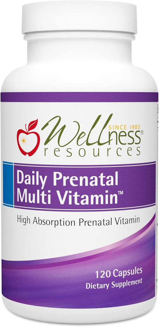 Wellness Resources Daily Prenatal Multi Vitamin - High Absorption Methyl Folate, Coenzyme B Vitamins, Iron Bisglycinate (120 Capsules)