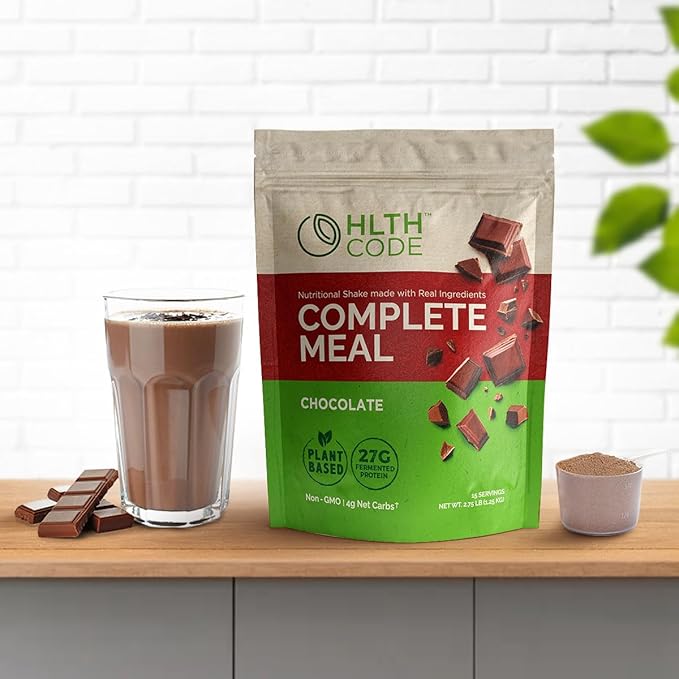 HLTH Code Complete Meal Replacement Shake - Healthiest Meal Replacement = Healthiest You | Keto Friendly | High Protein | Low Carb | Collagen | Gluten Free | Plant Based Chocolate (15 servings)