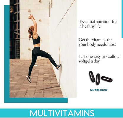 Nutri-Rich Essentials Multi | Multivitamin for Adults Softgel with Iron Nutritional Support with Lutein, Energy, K2 for Bone Health, Vitamin D3, Minerals, and Sustainable Omega-3 EPA + DHA (60 Count)