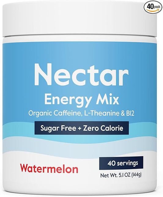 Nectar Energy Booster - Organic Caffeine, B12 & Electrolytes - Sugar Free & Zero Calorie – Healthy Coffee, Energy Drink & Soda Alternative – Hydration & Energy Supplement (Watermelon 40 Serving Tub)