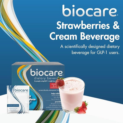 Nutritional Beverage for GLP-1 Users, Dietary Powder Drink Provides 20g Essential Protein, 26 Vitamins/Minerals, Helps Ease Nausea, Bloating, Constipation, Strawberries & Cream (14 Count)
