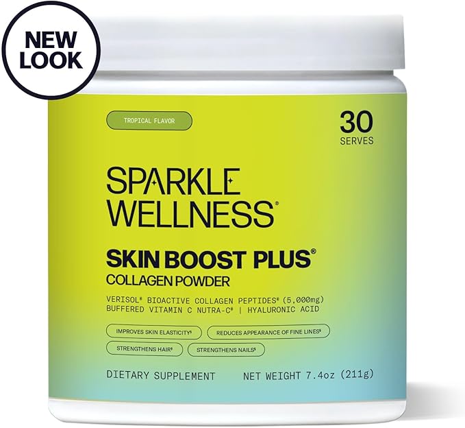 Sparkle Wellness Skin Boost Plus (Tropical) [30-Serves] | Collagen Powder Supplement with VERISOL Bioactive Hydrolyzed Collagen Peptides, Vitamin C & Hyaluronic Acid