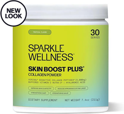 Sparkle Wellness Skin Boost Plus (Tropical) [30-Serves] | Collagen Powder Supplement with VERISOL Bioactive Hydrolyzed Collagen Peptides, Vitamin C & Hyaluronic Acid