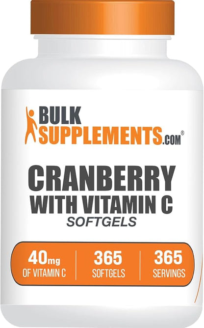 BulkSupplements.com Cranberry with Vitamin C Softgels - Cranberry Supplement & Vitamin C Supplement - 40mg of Vitamin C - Gluten Free, 1 Softgel per Serving, 365 Count (Pack of 1)