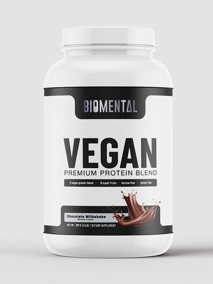 Biomental Vegan Chocolate Protein Powder - Plant-Based -Easy Absorption - Delicious Chocolate - Muscle Building, Ideal Healthy Vegan Lifestyle - Non-GMO, Gluten-Free Protein Supplement