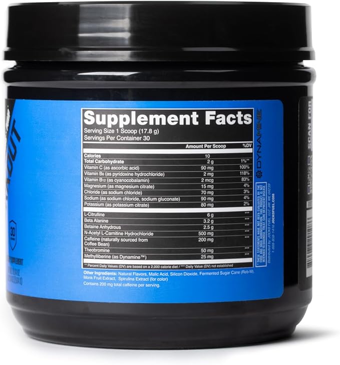 Jocko Fuel Ultimate Pre Workout Powder - Pre-Workout Energy Powder Drink for Men & Women - High Stim Sugar-Free Nootropic Blend to Support Muscle Pump, Energy, & Recovery 200mg Caffeine Blue Raspberry