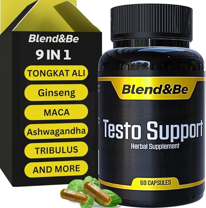 Blend&Be Testo Support | All-in-ONE Herbal Dietary Supplement | Tongkat Ali, Fenugreek, Ginseng, Maca, Ashwagandha, Spirulina Tribulus,Black Seed and Cinnamon.+ ★Free E-Book ★