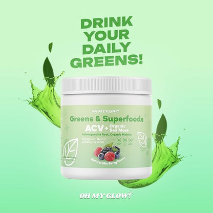 Super Greens Powder - ACV, Organic Sea Moss, Ashwagandha Root, Organic Matcha - Digestion*, Detox*, Bloating*, & More, Berry