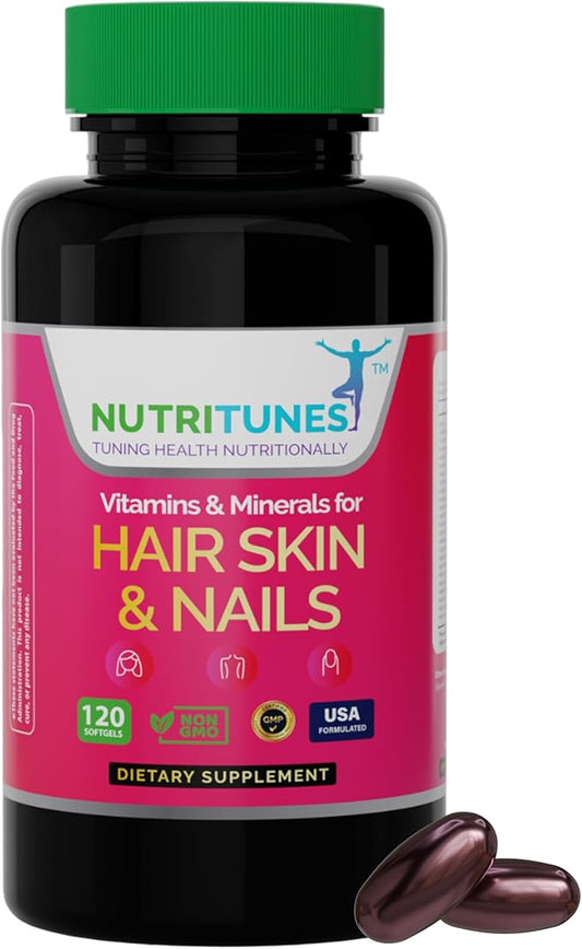 Hair, Skin, & Nails Multivitamins & Minerals - Biotin, Folate, Vitamin C, D3, E B-6 & B-12 Supports Hair, Skin, & Nail Health - Non-GMO, GMP-Certified (120 Softgel Capsules)