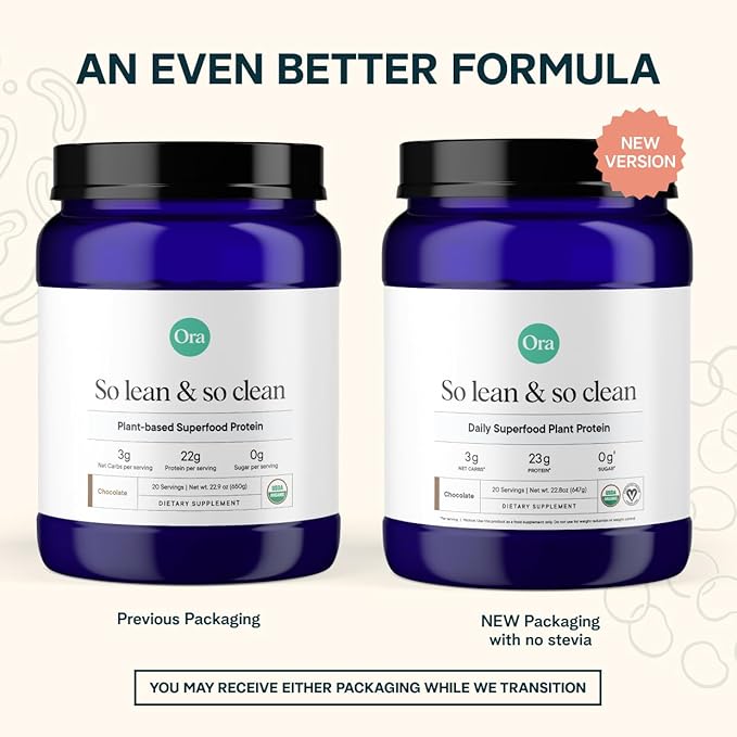 Ora Organic Vegan Protein Powder - 23g Plant Protein for Women and Men - Chocolate Flavor 20 Servings, Bloat-Free, Gluten Free, Non-GMO, No Artificial Sweeteners