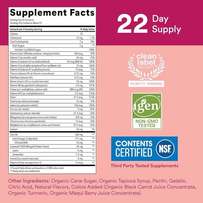 SmartyPants Teen Girl Multivitamin Gummies: Omega 3 Fish Oil (EPA/DHA), Vitamin C, D3, B12, Vitamin A, K & Zinc, Gluten Free, Includes Biotin to Support Hair, Skin & Nails, 90 Count (22 Day Supply)