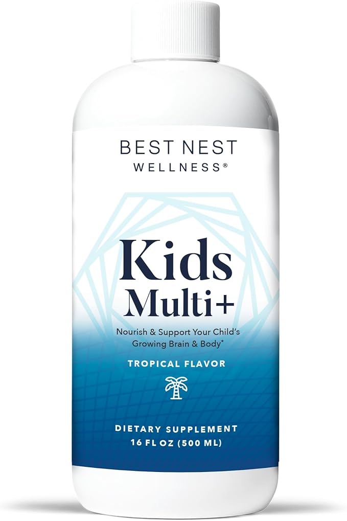 Best Nest Wellness Kids Multi Plus - Brain Health Support Supplement for Kids - Liquid Multivitamin with Methylated Vitamins - Nutritional Supplement Aids Immune Health - Tropical Flavor, 16 fl oz