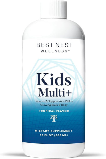 Best Nest Wellness Kids Multi Plus - Brain Health Support Supplement for Kids - Liquid Multivitamin with Methylated Vitamins - Nutritional Supplement Aids Immune Health - Tropical Flavor, 16 fl oz