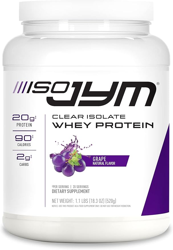 Iso JYM Grape, 90 Calories, 100% Whey Protein Isolate, Zero Fat, Zero Sugars, Mixes Clear, for Women & Men, JYM Supplement Science, 20 Servings