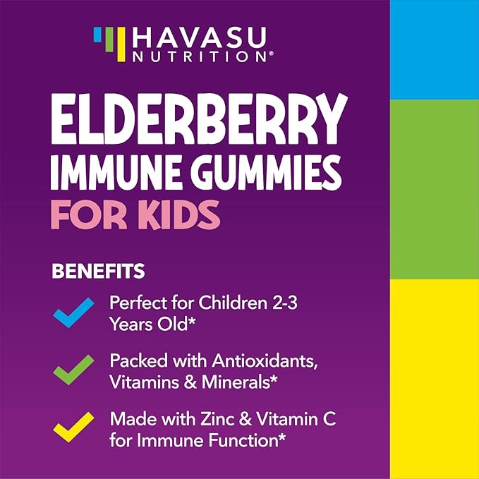 Elderberry Gummies for Kids with Zinc and Vitamin C - Potent, Herbal Immune Support for Kids with Antioxidants to Support Immune Defense - 120 Vegan Elderberry Vitamin C and Zinc Kids Immune Gummies