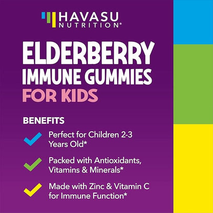 Elderberry Gummies for Kids with Zinc and Vitamin C - Potent, Herbal Immune Support for Kids with Antioxidants to Support Immune Defense - 120 Vegan Elderberry Vitamin C and Zinc Kids Immune Gummies