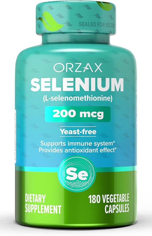 ORZAX Selenium 200mcg Capsules - L-Selenomethionine for Immune System Health & Thyroid Support - Antioxidants Supplement for Women and Men (180 Veg Capsules)