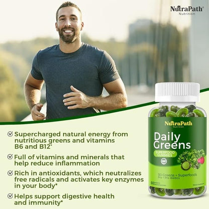 Superfood Daily Greens Gummies - Fruits, Veggies, and Super Foods for Immunity, Energy - 60 Gummies