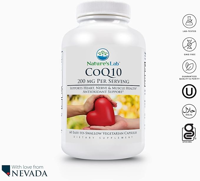 Nature's Lab CoQ10 200mg Nutritional Supplement - Supports Heart, Nerve & Muscle Health* - 60 Count (2 Month Supply)
